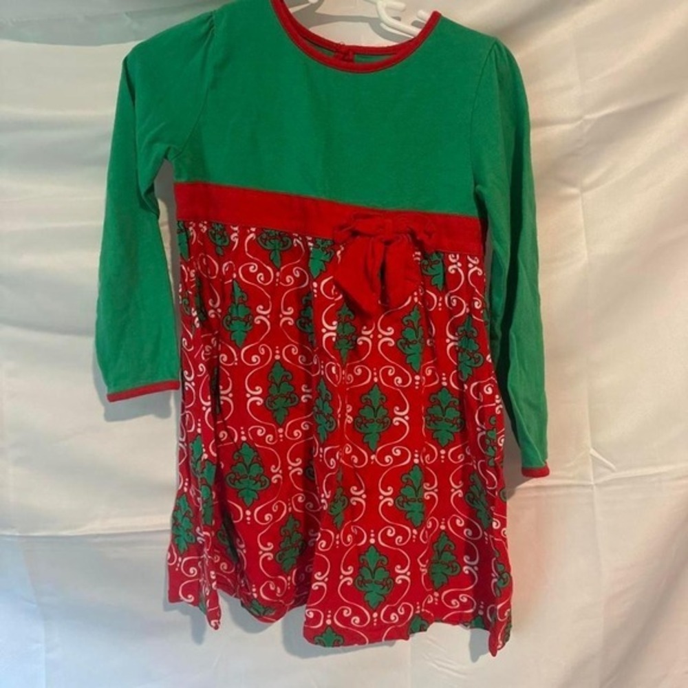 J. Khaki Girls Christmas Dress Green Red Long Sleeve Holiday Bow 4T